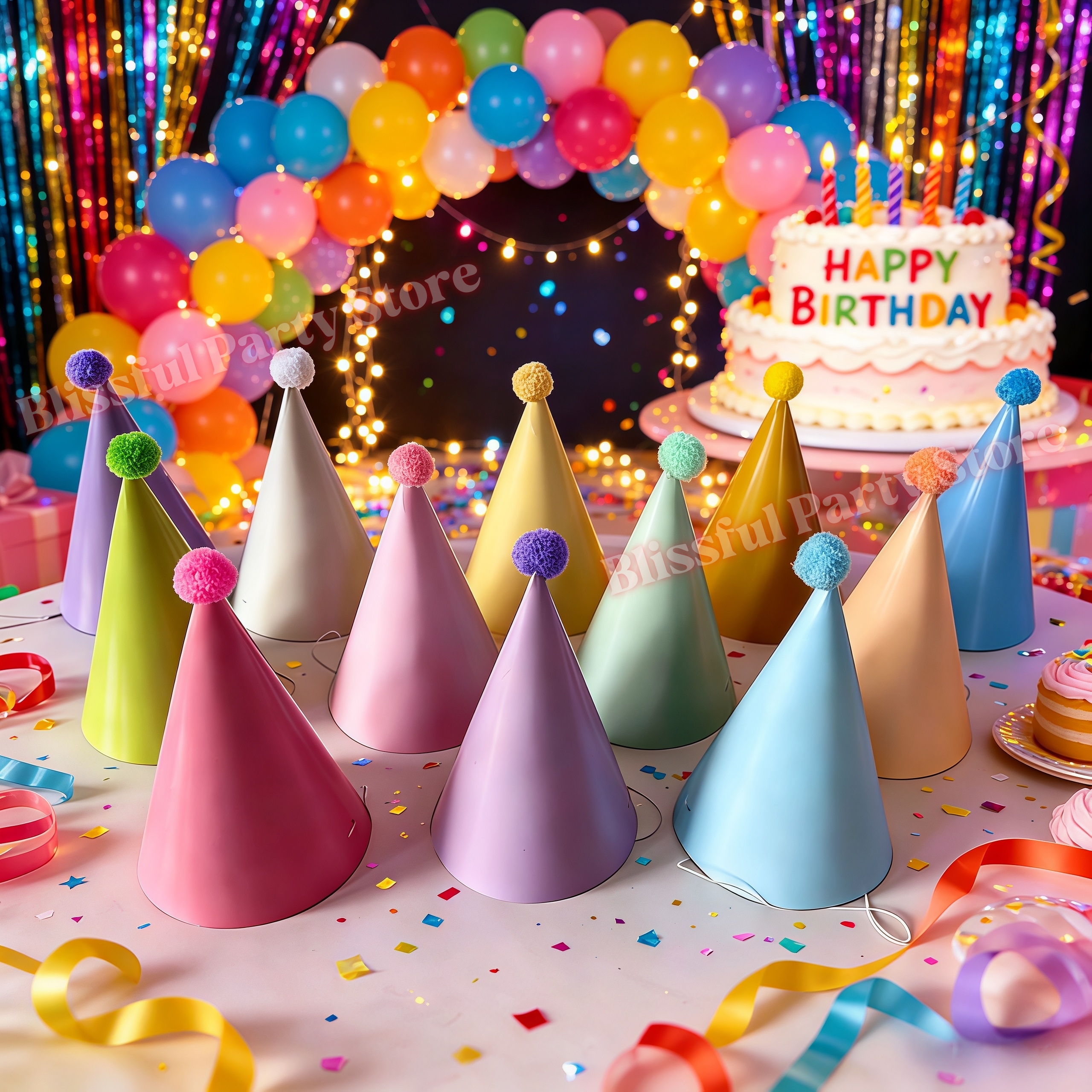 Party Hat Cone - カラフルな誕生日パーティーハット マカロンの円錐形の帽子 誕生日やパーティーに最適 大人と子供の記念日の装飾用品