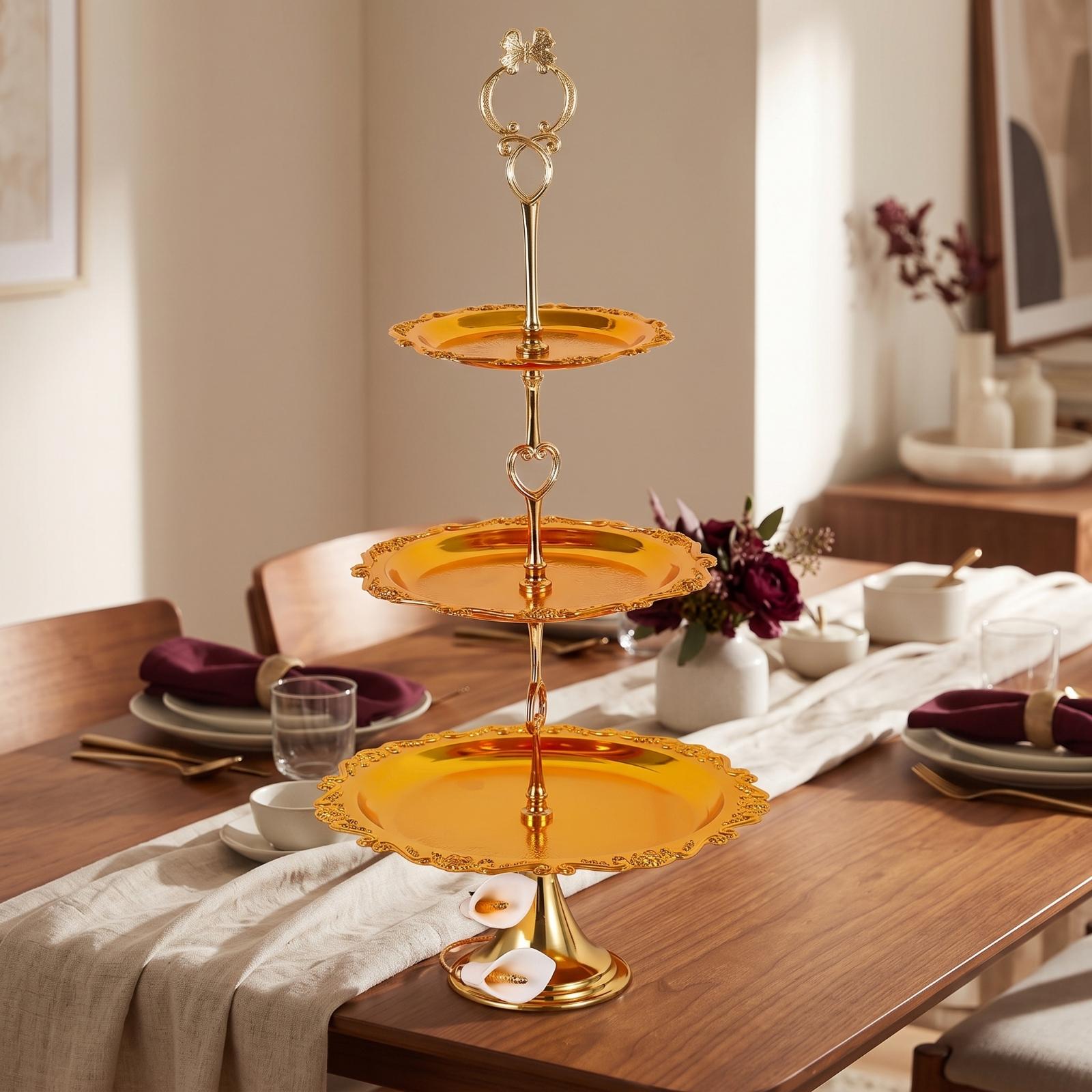 Cupcake Stand Tier - メタル製多層デザートスタンド、レーストリム付きサービングラック、卓上ディスプレイ、ペストリー、フルーツ、カップケーキスタンド、パーティービュッフェ用