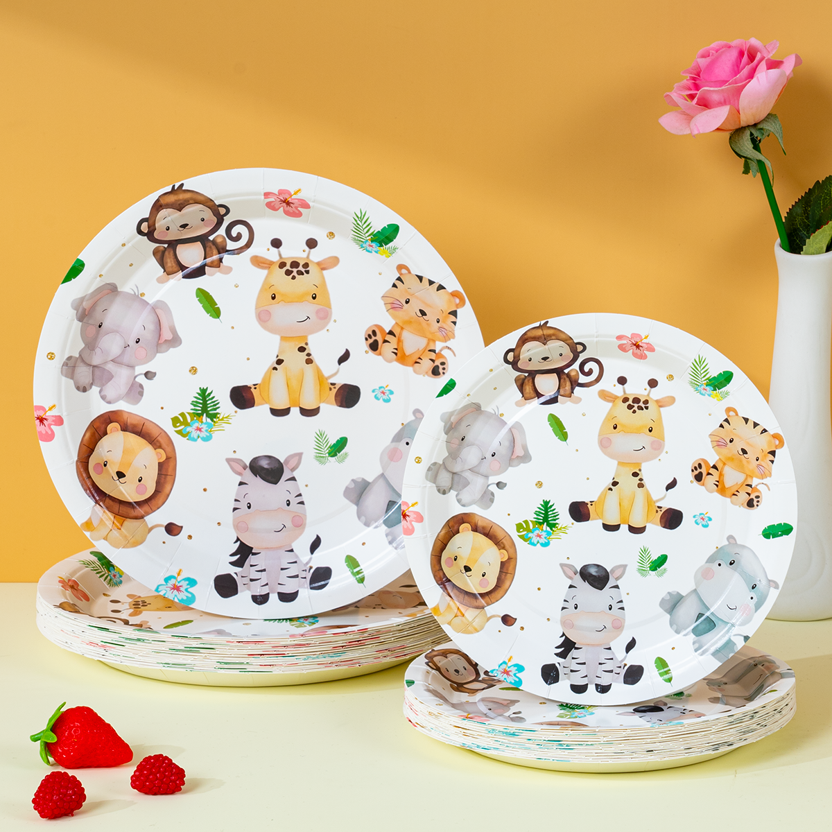 Event Party - ジャングルサファリアニマル使い捨て紙皿 子供用 ワイルドワン誕生日＆ベビーシャワーパーティー用品