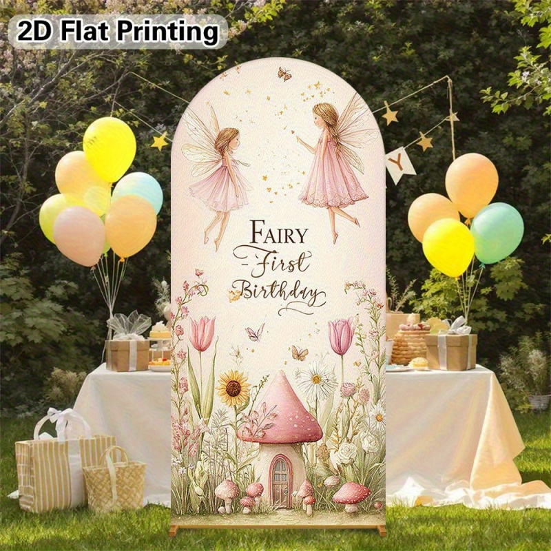 Event Launch Party - VIKAMA フェアリー 1歳の誕生日用アーティスティックアーチ型背景幕 - 企業イベント、展示会、製品発表会に最適
