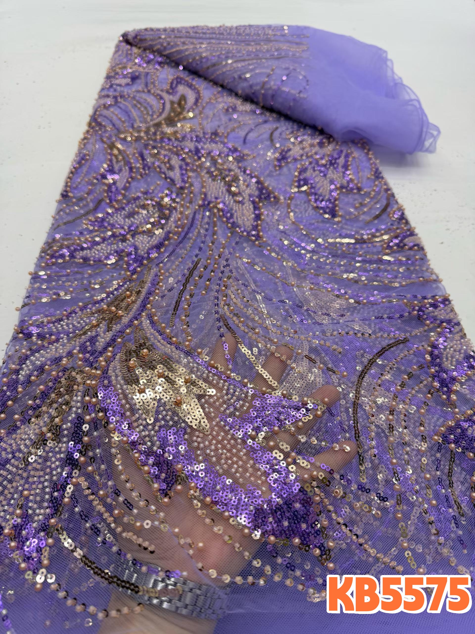 Glitter Tablecloth - YALISI 5 ヤードシーケンスレース生地ゴールドビーズチュールレース生地刺繍スパンコールレースアフリカ生地縫製用 KB5575