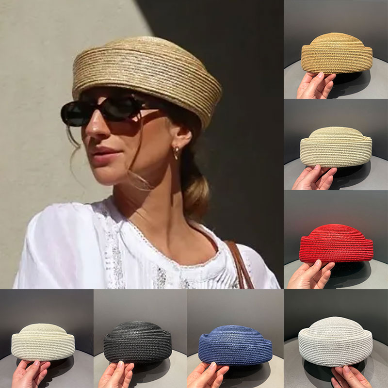 Paper Straw Color - 新しい夏の手作りストローピルボックスハット、フェドラ帽、女性用サンハット、円形凹面トップ、カラフルなベレー帽、教会、ダービー、パーティー、ビーチハット