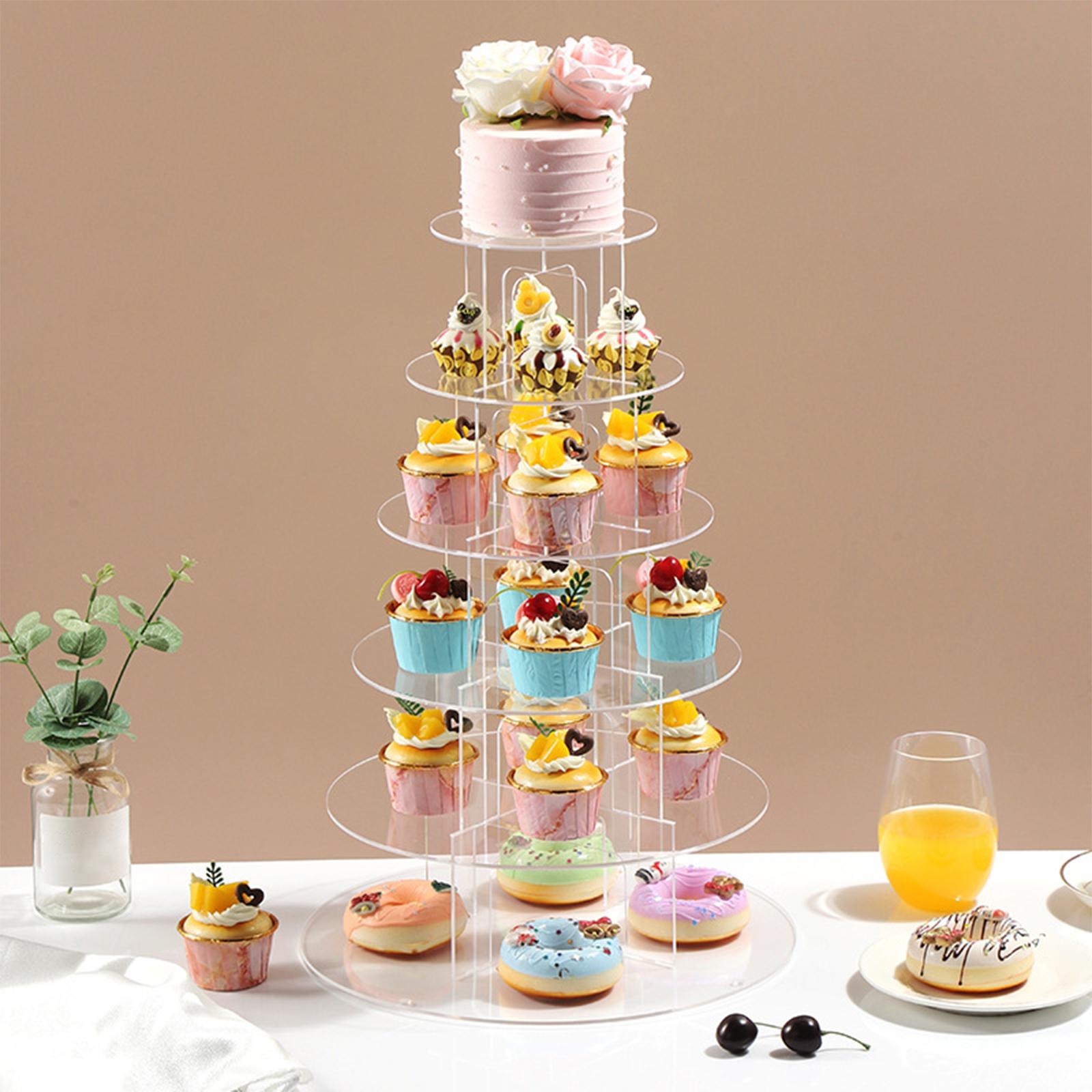 Cupcake Stand Tier - パーティー用アクリルカップケーキスタンド、デザートタワーホルダー、アフタヌーンティー、ペストリーサービングトレイ、お祝いの装飾、ケーキ用品、3、4、5段