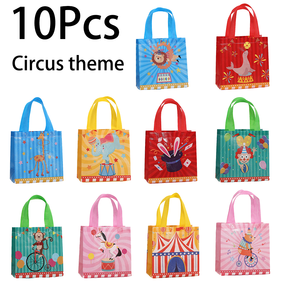 Event Party Shop - 10 個のかわいいサーカステーマ不織布ギフト包装袋遊園地ピエロショッピングバッグ子供の誕生日ベビーシャワーパーティーの装飾用