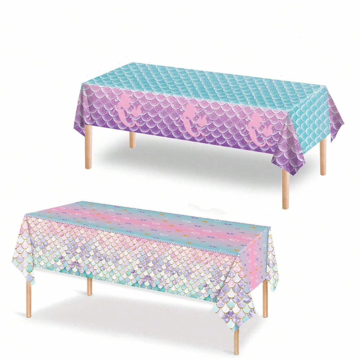 Table Cloth Disposable - 1pc 使い捨て PE プラスチックテーブルクロス マーメイドと魚の鱗のデザイン 誕生日、結婚式、ブライダルシャワー、マーメイドパーティーの装飾に最適