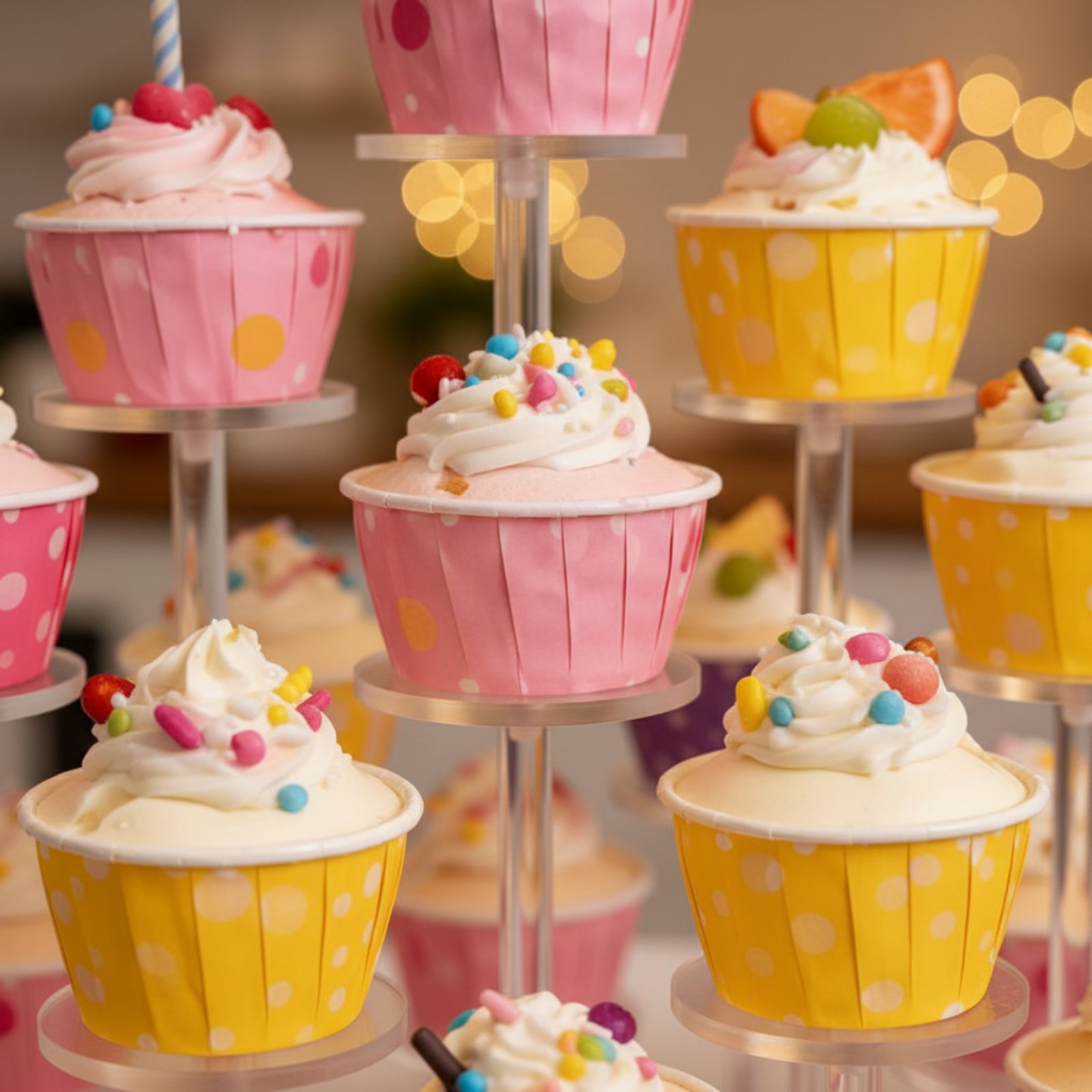 Cupcake Stand Tier - アクリルカップケーキスタンド透明ラウンドカップケーキディスプレイスタンドクリアデザートディスプレイ多層パーティーデコレーションポリッシュエッジ