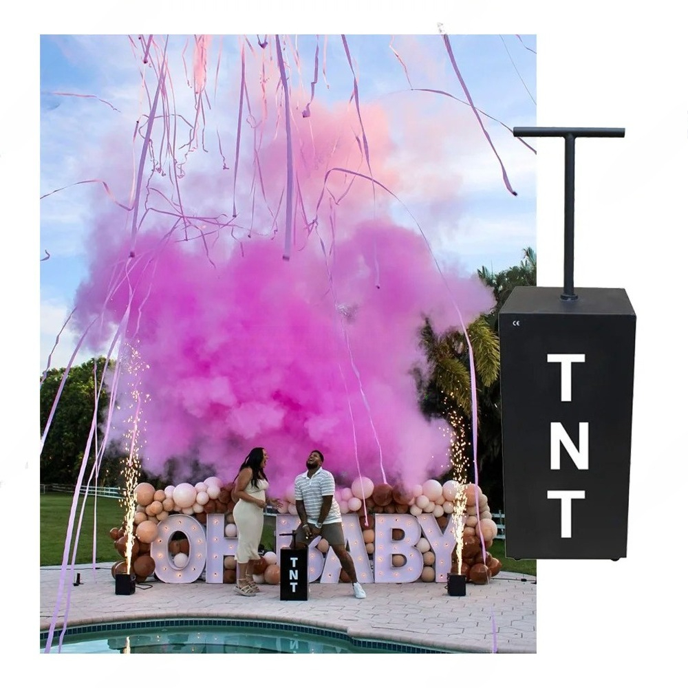 Confetti Cannon Tube - 人気の電子式リモコン操作カラースモークスプレーヤー、青とピンクの煙で性別識別ができるパーティーフラワーチューブ