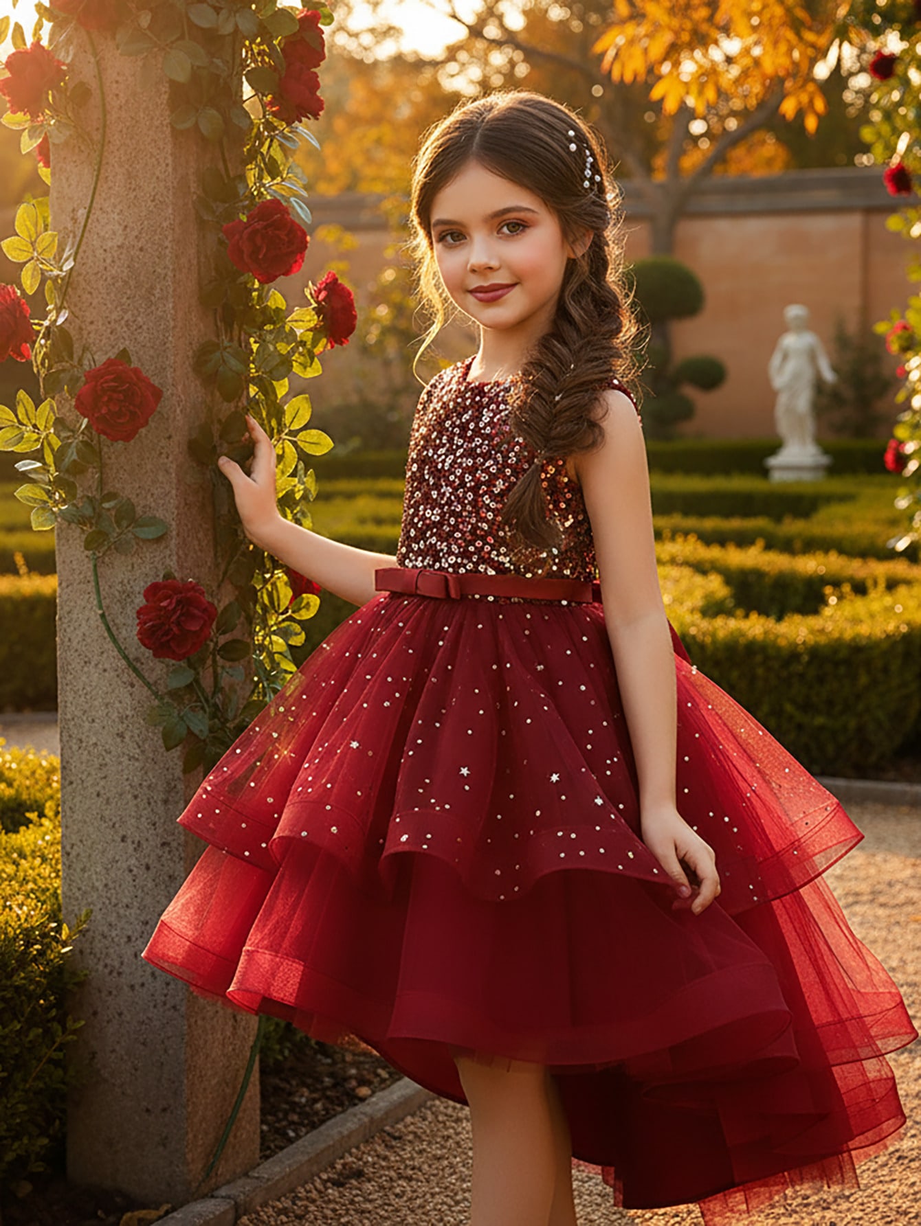 Glitter Tablecloth - 女の赤ちゃんプリンセス花柄スパンコールドレスオフショルダー幼児子供チュール Vestido パーティー結婚式ページェントベビー服 3-12Y