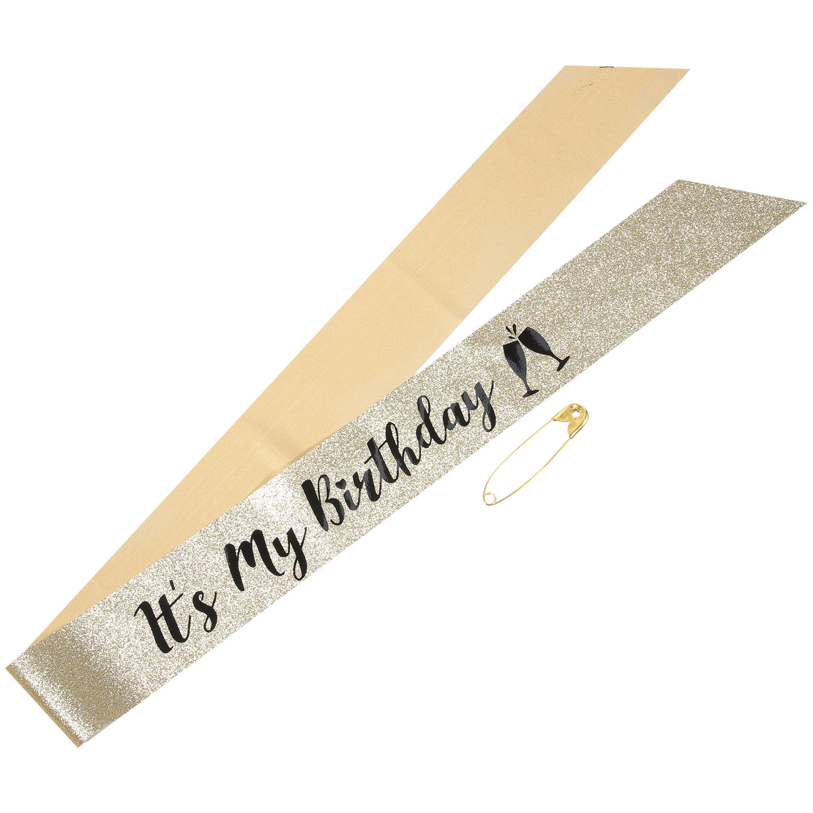 Birthday Sash Glitter - 1個入り シャイニーグリッター生地のバースデーサッシュ ショルダーパーティーサッシュ 永久的なテーマ文字付き 誕生日祝い パーティーグッズ