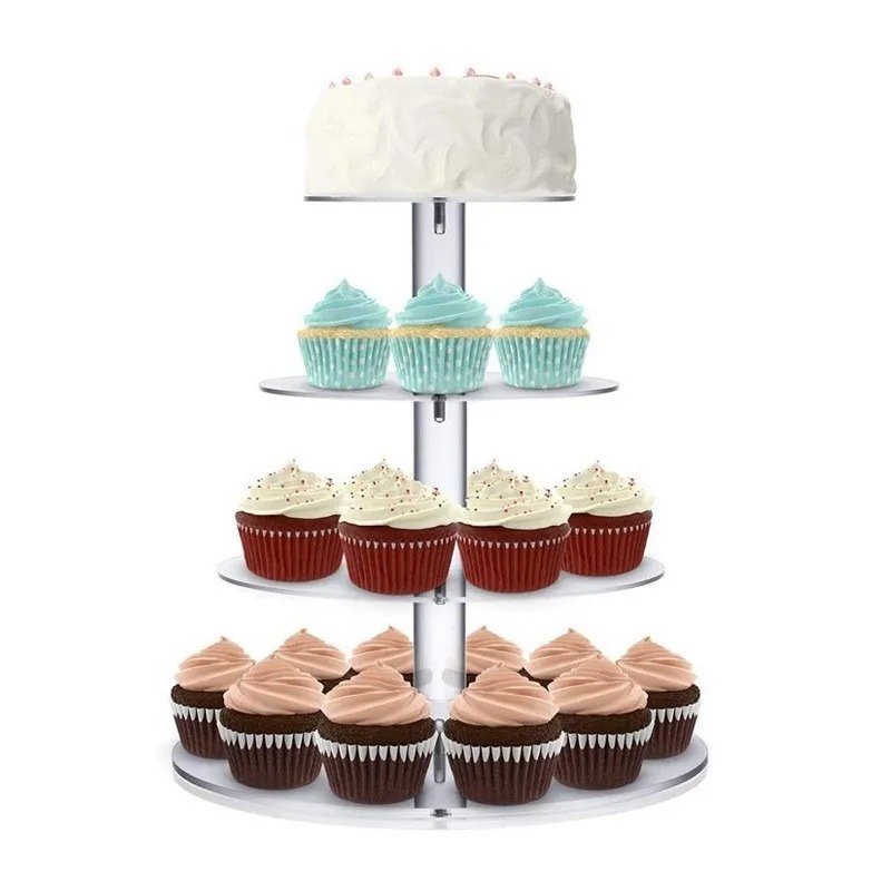 Cupcake Stand Tier - 透明アクリル製3～5段カップケーキホルダー 大容量デザートディスプレイスタンド 結婚式 誕生日パーティー用