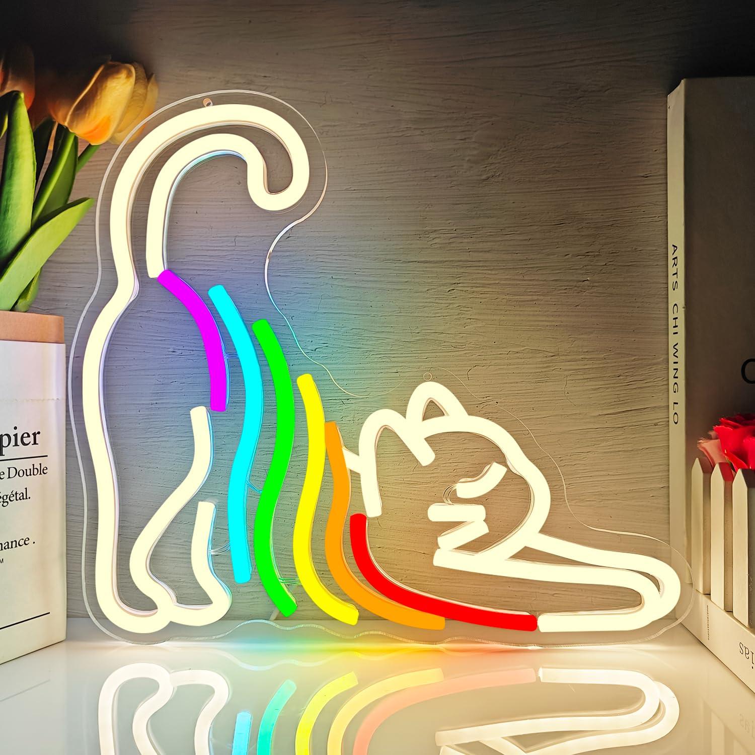 Neon Sign Party - レインボーストレッチキャットネオンサインは、寝室、子供部屋、かわいい装飾的なパーティーアレアなどの装飾に最適です。特別なギフトにも最適です。