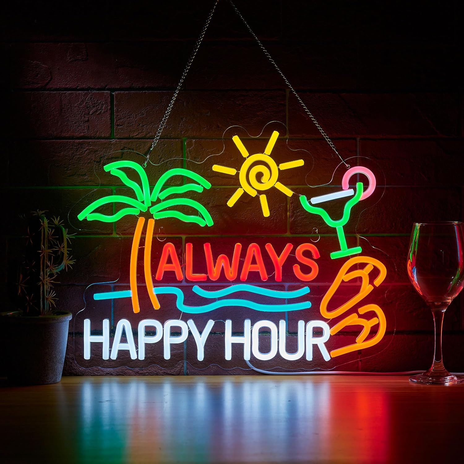 Neon Sign Party - 常に楽しい時間！ビールバーのネオンサイン、壁飾り用調光可能USB LEDネオンライト、家庭用ティキバー装飾、男の隠れ家パーティー、ギフトに最適