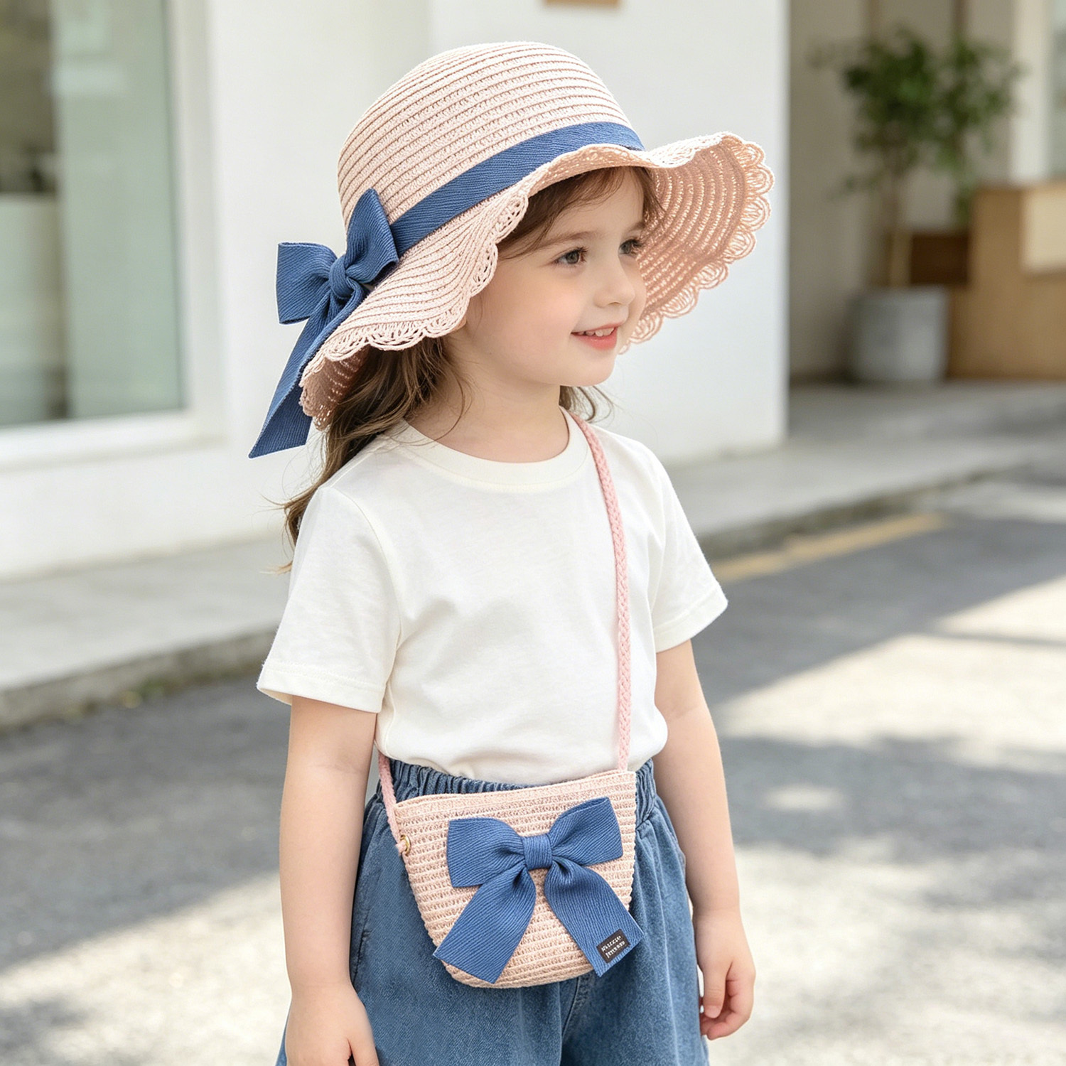 Paper Straw Color - 女の子 2 個麦わら帽子ソリッドカラー屋外旅行日よけ帽子花柄漁師スタイル子供用ファッションアクセサリー女の子用