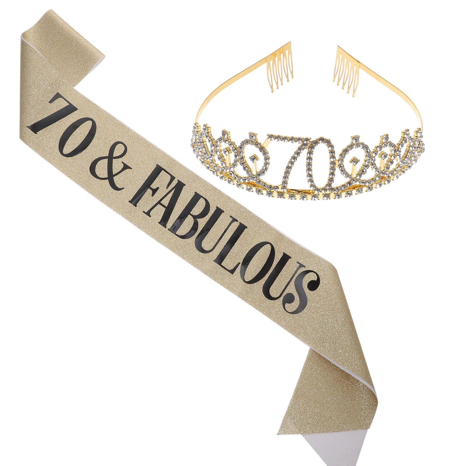 Birthday Sash Glitter - グリッターサッシュ誕生日クラウンセットレディースティアラパーティーデコレーションフォトブース小道具男性へのギフト 70th BirthdayDecoration クリスタル