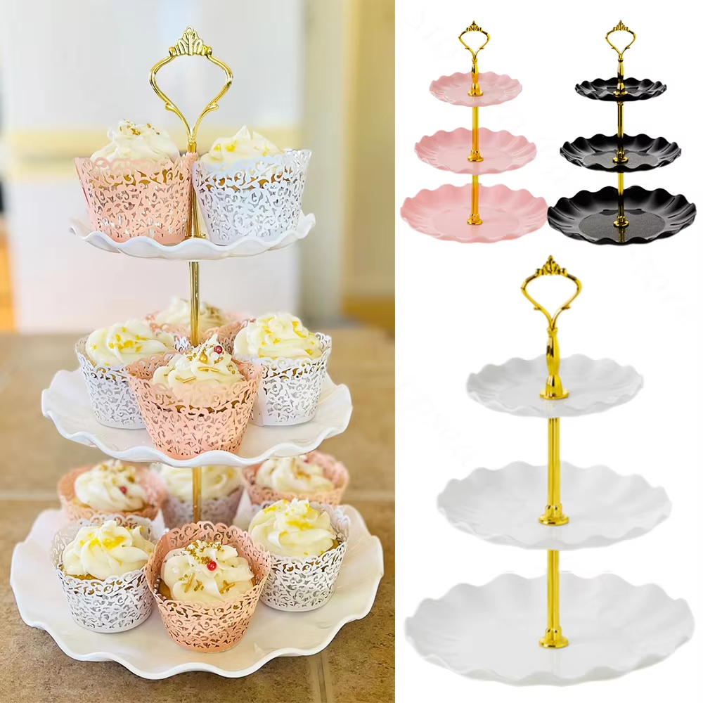 Cupcake Stand Tier - 3段デザートカップケーキスタンド ホワイトピンク ケーキスタンド カップケーキホルダー タワー 誕生日パーティー