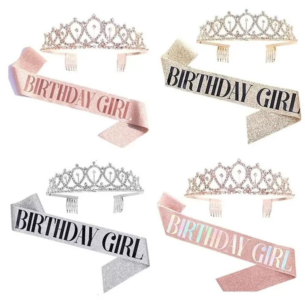 Birthday Sash Glitter - 2個セット 新しいグリッター誕生日パーティー クラウンサッシュ ゴールド ブリンブリン ラインストーン