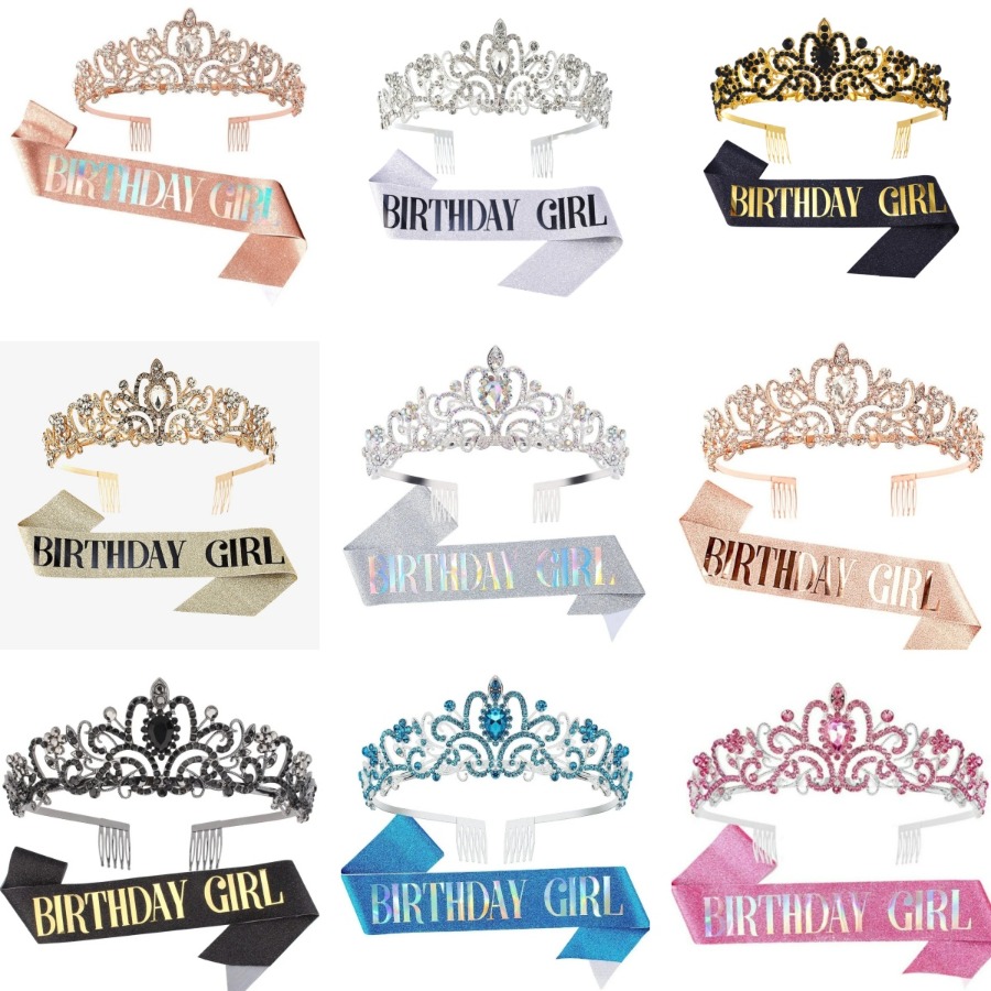 Birthday Sash Glitter - 2個セット ラインストーン クリスタル クラウン ティアラ &