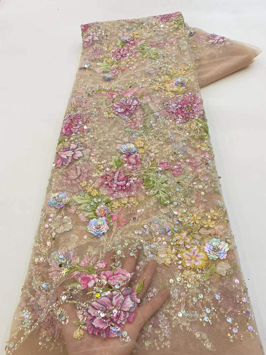 Glitter Tablecloth - アフリカレース生地 2026 高品質スパンコール付きナイジェリア刺繍フレンチチュールレース生地結婚式パーティー材料縫製用