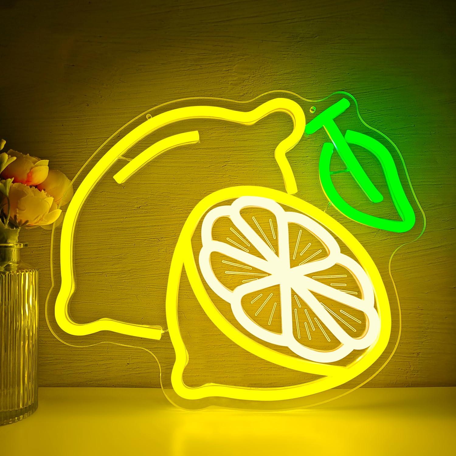 Neon Sign Party - レモンネオンサイン調光可能なLEDライトアップサイン、家庭用キッチン、バスルーム、バー、レモンをテーマにしたパーティー、夏のフルーツウォールアートデコレーション