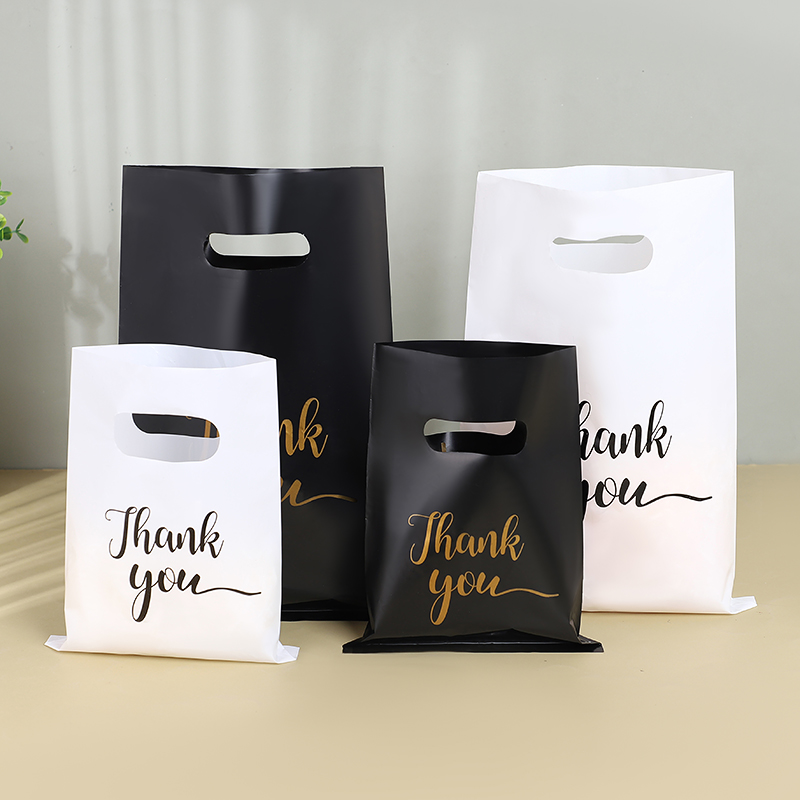 Event Party Shop - 30 個ありがとうプラスチックハンドバッグ再利用可能なショッピングバッグ結婚式誕生日パーティーの装飾好意黒、白の商品バッグ