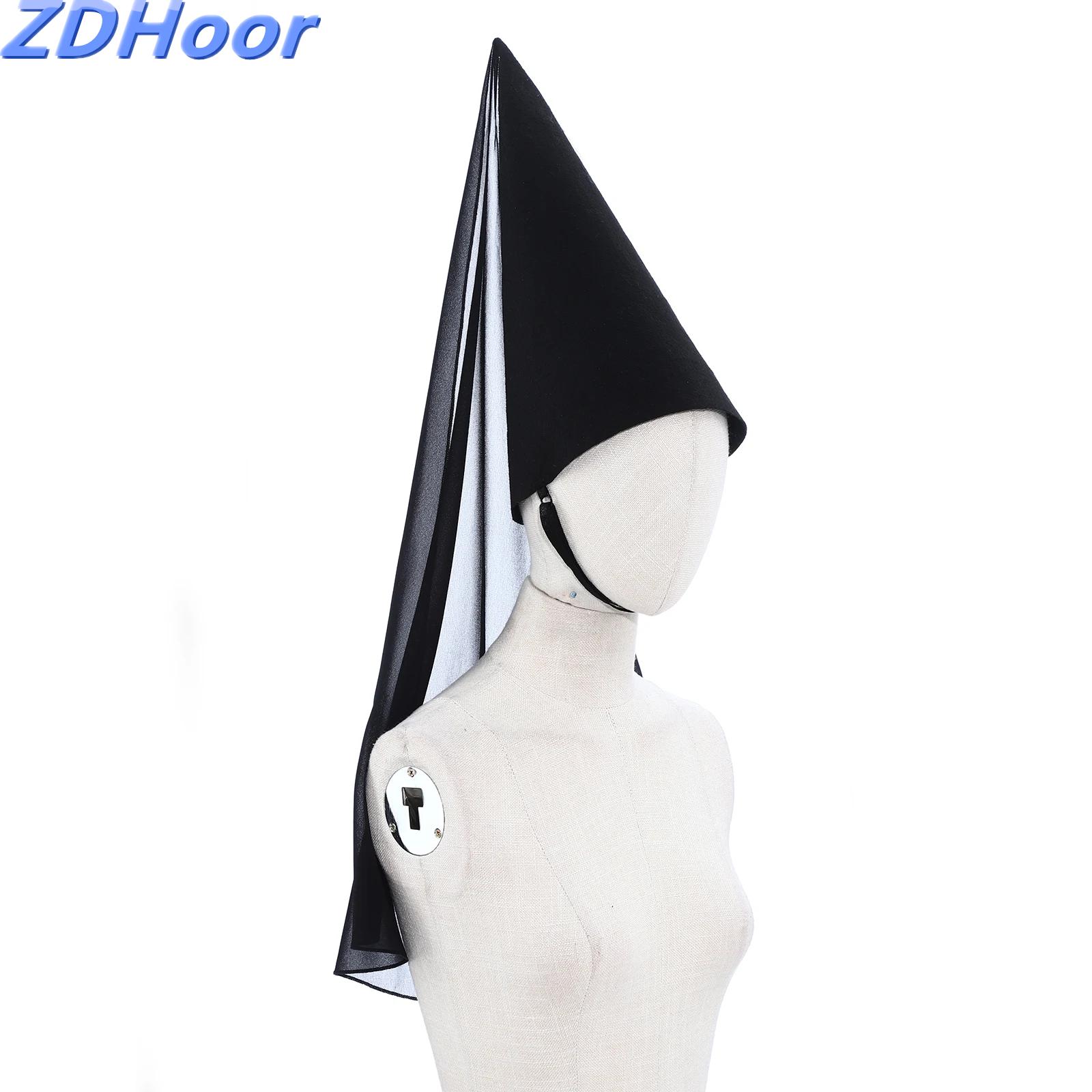 Party Hat Cone - 女性用中世ヘニンパーティーハット、ベール付き円錐形の尖った帽子、ハロウィンパーティー、クリスマス、ルネサンスコスチューム用