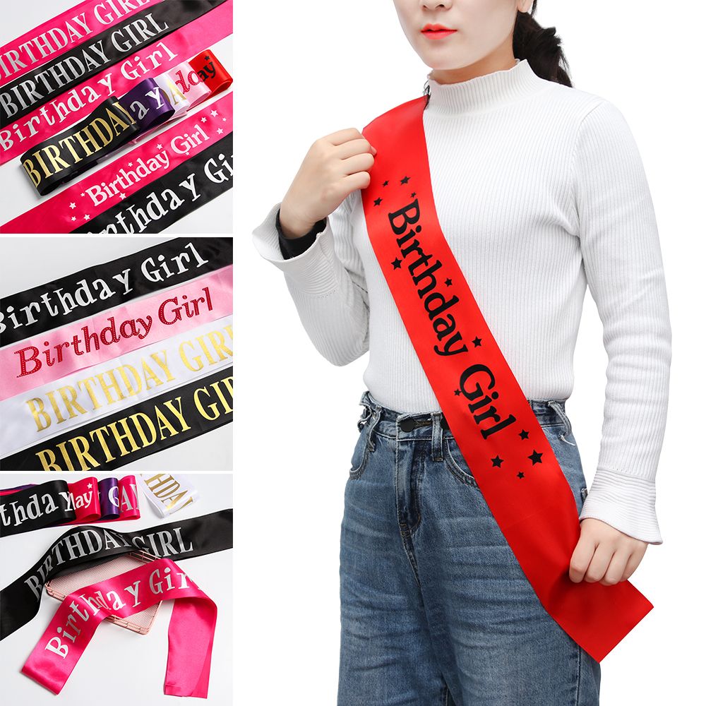 Birthday Sash Glitter - 女の子のためのきらびやかなサテンベルト,誕生日パーティーの装飾アクセサリー,10色あり