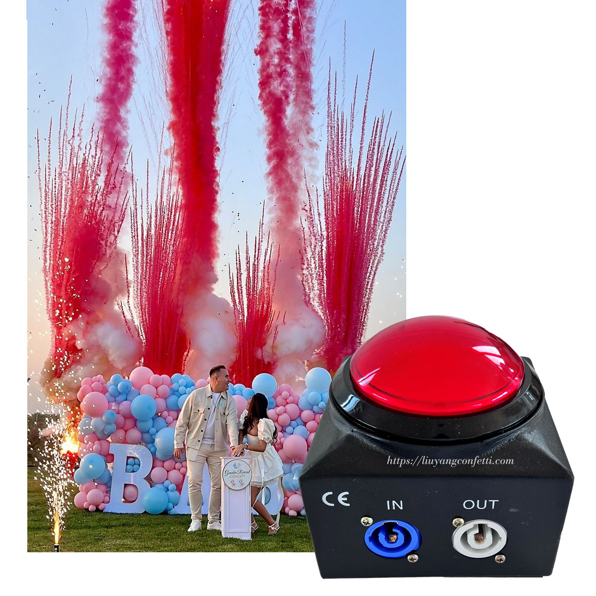 Confetti Cannon Tube - ジェンダーリビール用赤ボタンコントローラー、ホリパウダー噴射機、結婚式イベント、音楽コンサートステージ特殊効果CO2ジェットファイヤー