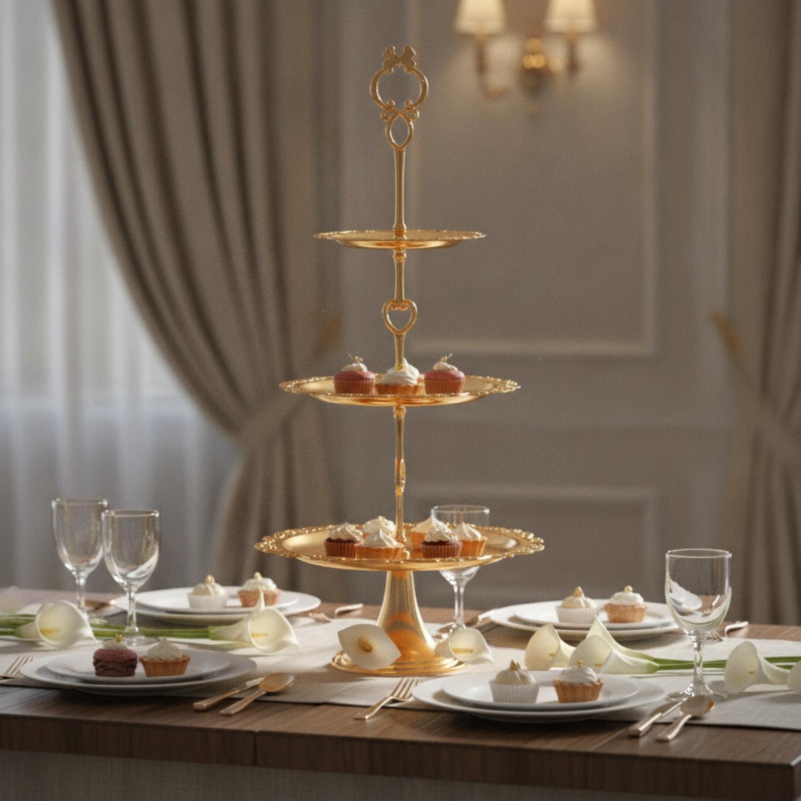 メタル製多層デザートスタンド、レーストリム付きサービングラッ - Cupcake Stand Tier のレビューと価格