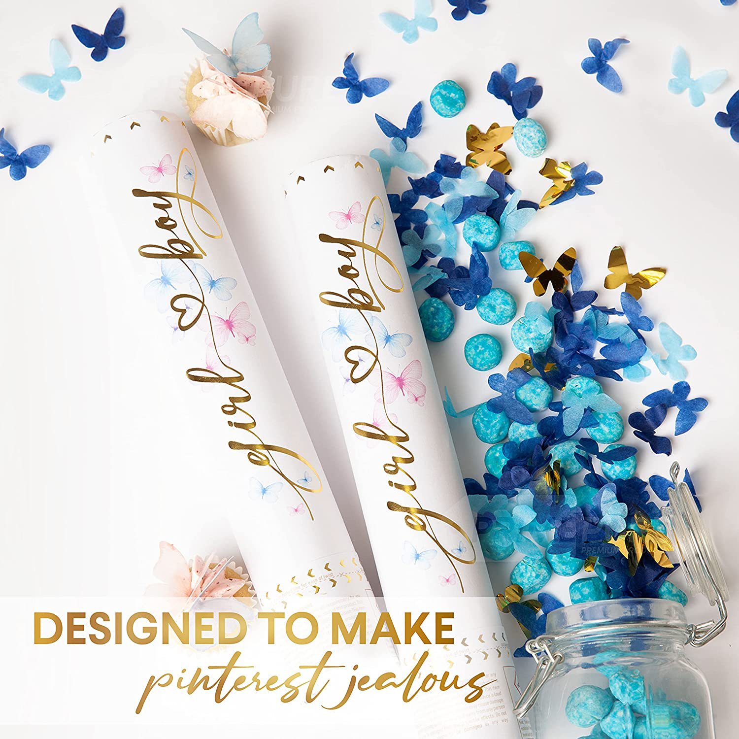 性別発表パーティー用紙吹雪キャノン - 蝶々型紙吹雪サルート - Confetti Cannon Tube のレビューと価格