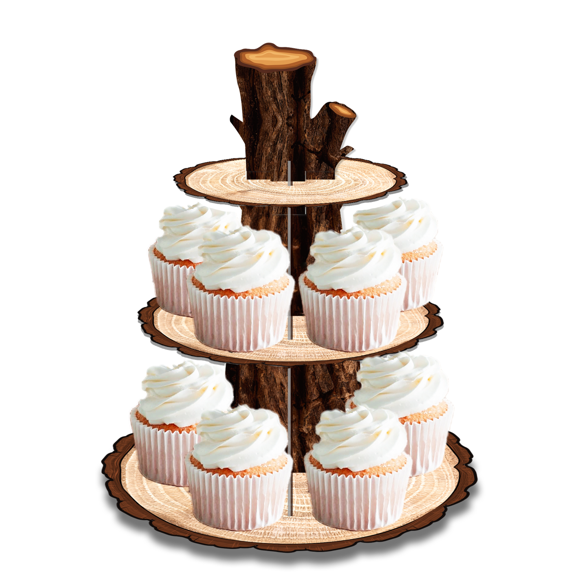 3段木目調 ‌   切り株ケーキディスプレイスタンド、カップ - Cupcake Stand Tier のレビューと価格