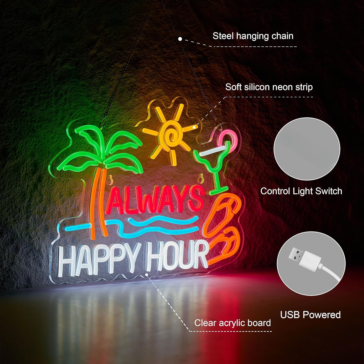 常に楽しい時間！ビールバーのネオンサイン、壁飾り用調光可能U - Neon Sign Party のレビューと価格