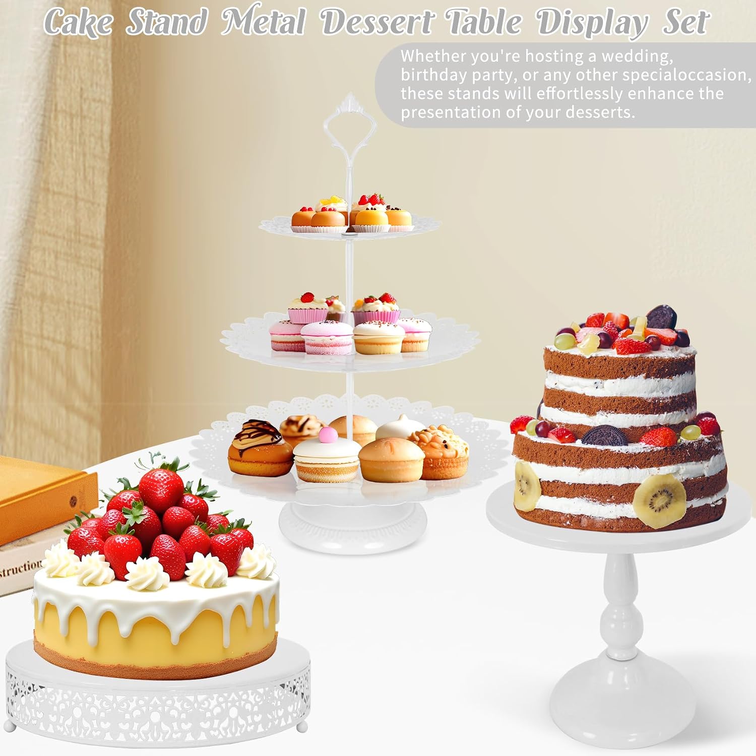 ブラックメタルデザートテーブルディスプレイセット8点セット  - Cupcake Stand Tier のレビューと価格