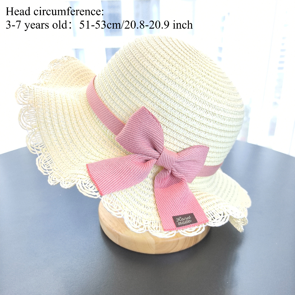 女の子 2 個麦わら帽子ソリッドカラー屋外旅行日よけ帽子花柄 - Paper Straw Color のレビューと価格