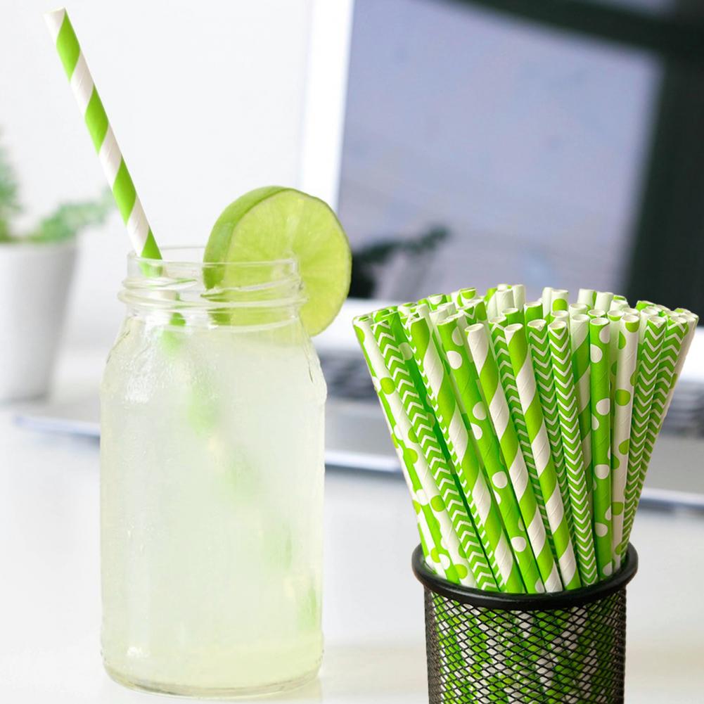 100本 カラフルなストライププリント使い捨てストロー 生分 - Paper Straw Color のレビューと価格
