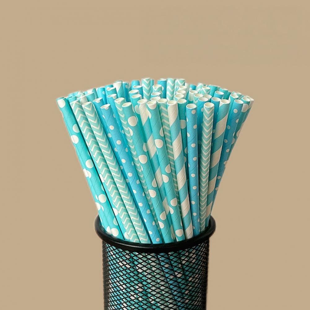100本 カラフルなストライププリント使い捨てストロー 生分 - Paper Straw Color のレビューと価格