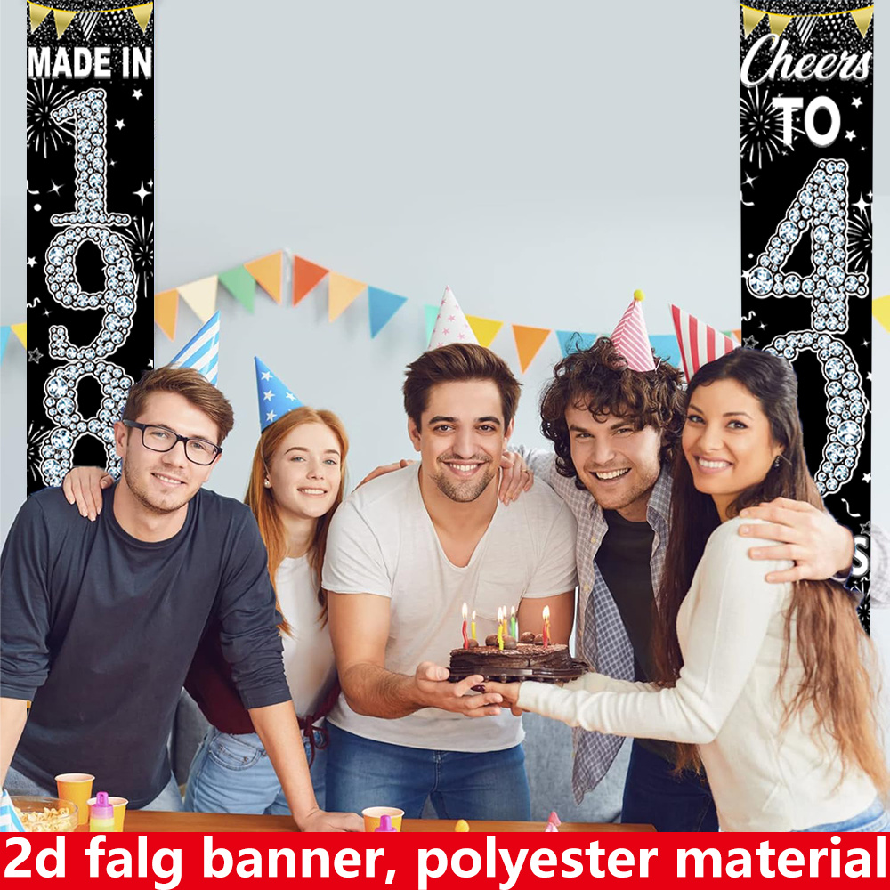 2枚の2Dフラット40歳の誕生日バナー、ブラックゴールドダイ - Party Banner Gold のレビューと価格