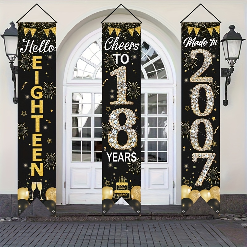2D 3ピース 18歳の誕生日ドアバナーセット、ブラックゴー - Party Banner Gold のレビューと価格