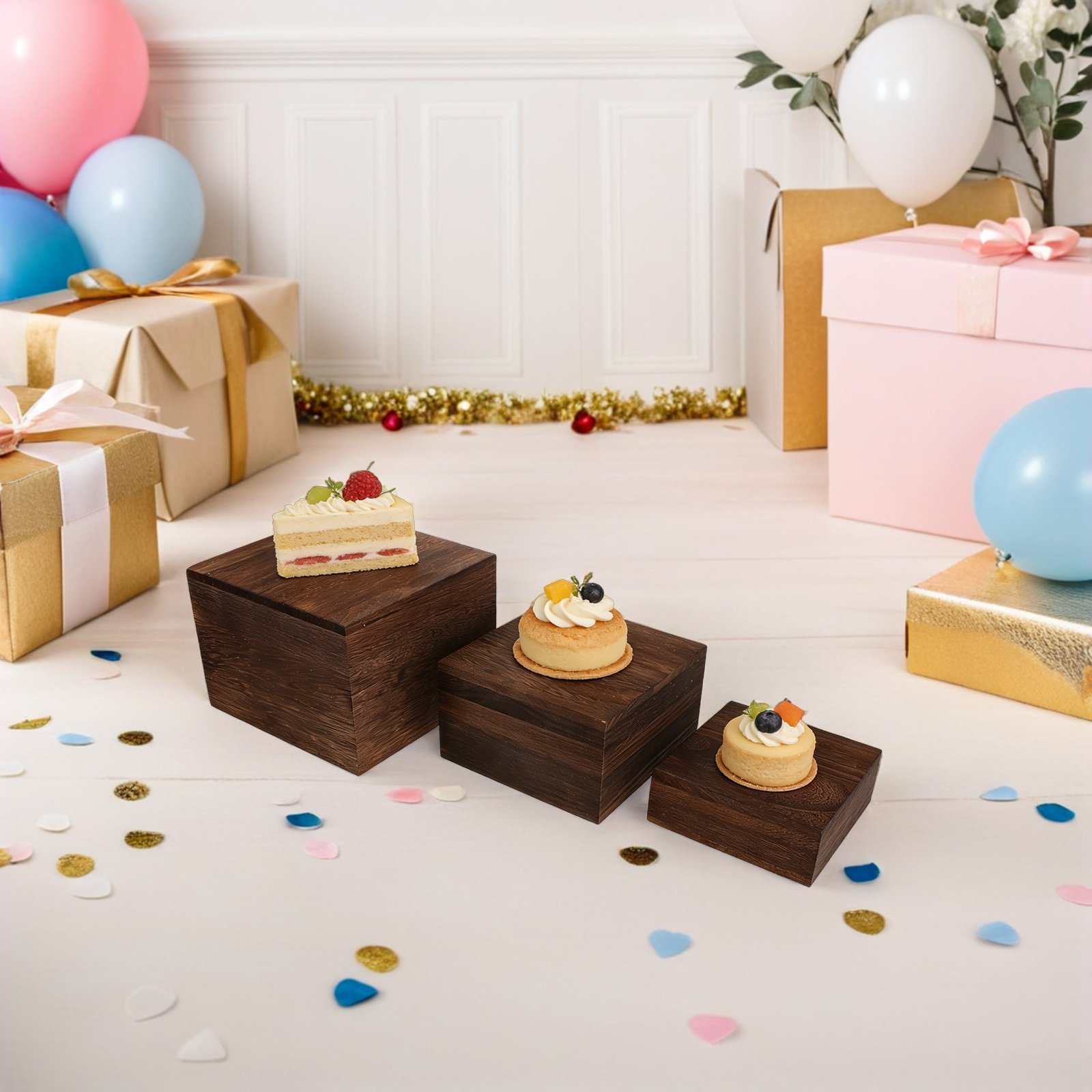 3段木製ケーキスタンド、素朴なデザインのディスプレイスタンド - Cupcake Stand Tier のレビューと価格