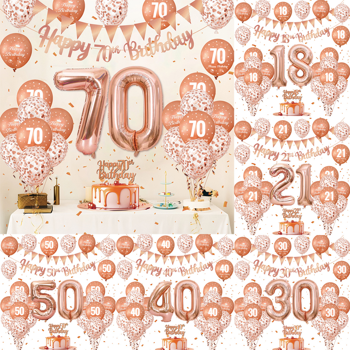 1 セットローズゴールド誕生日装飾誕生日風船誕生日バナー 1 - Party Banner Gold のレビューと価格