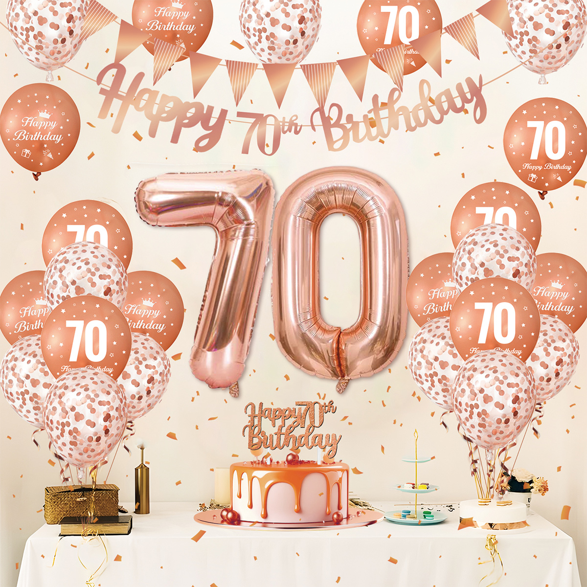 1 セットローズゴールド誕生日装飾誕生日風船誕生日バナー 1 - Party Banner Gold のレビューと価格