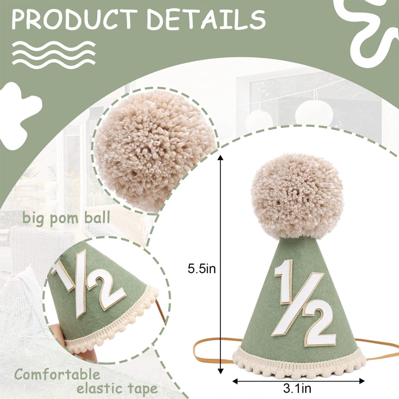 1/2歳の誕生日帽子、ミニコーンハット、生後半年の赤ちゃん、 - Party Hat Cone のレビューと価格