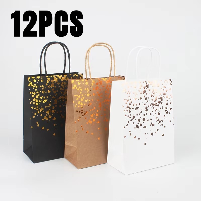 12 個ブラックブラウンホワイトブロンズクラフト紙袋ハンドヘ - Event Party Shop のレビューと価格