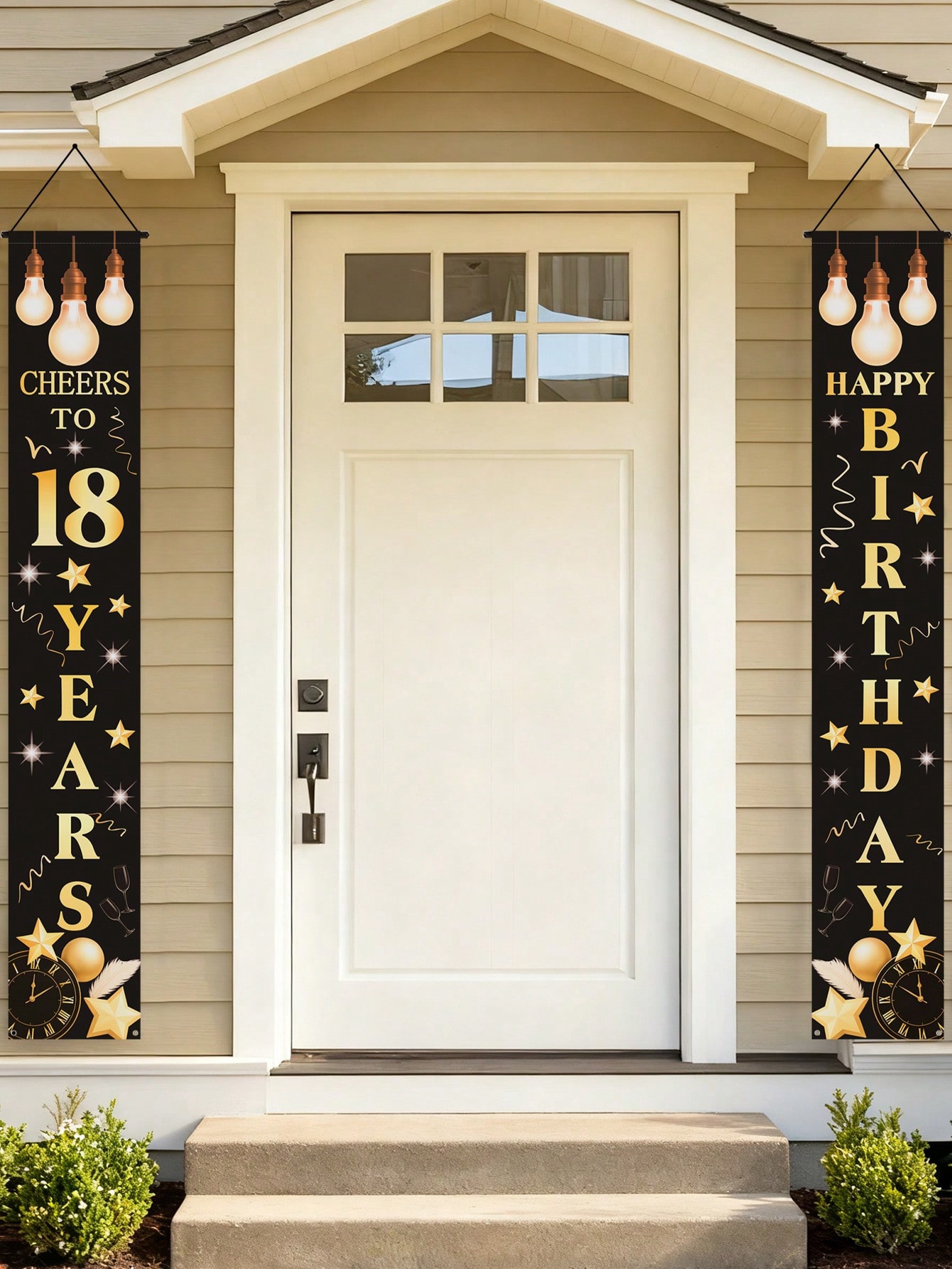 18歳の誕生日お祝いバナー1組、ブラックとゴールドのテーマ、 - Party Banner Gold のレビューと価格
