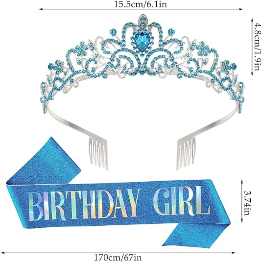 2個セット ラインストーン クリスタル クラウン ティアラ  - Birthday Sash Glitter のレビューと価格