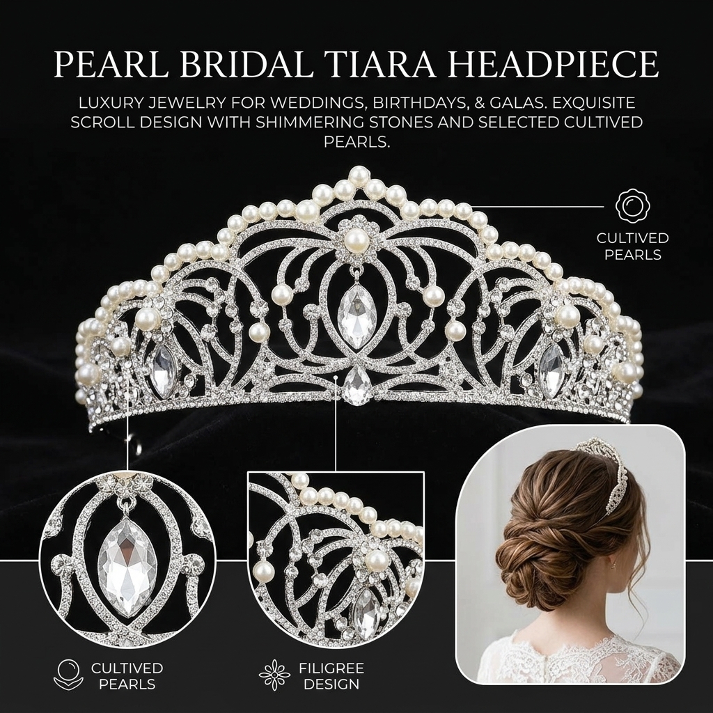 ラインストーンクラウン 結婚式の花嫁用 エレガントなパールテ - Event & Party Supply のレビューと価格