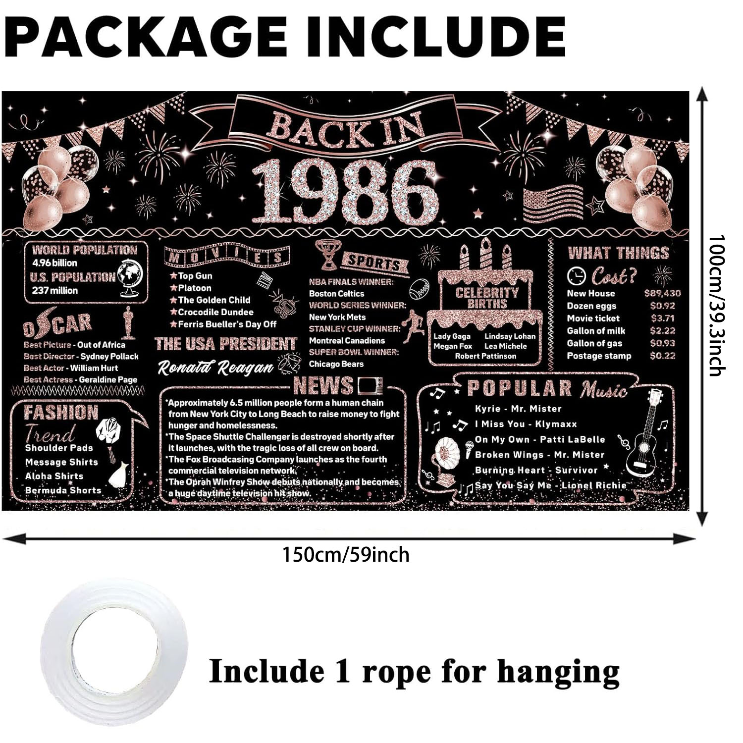 女性のための40歳の誕生日デコレーション、1986年誕生日バ - Party Banner Gold のレビューと価格