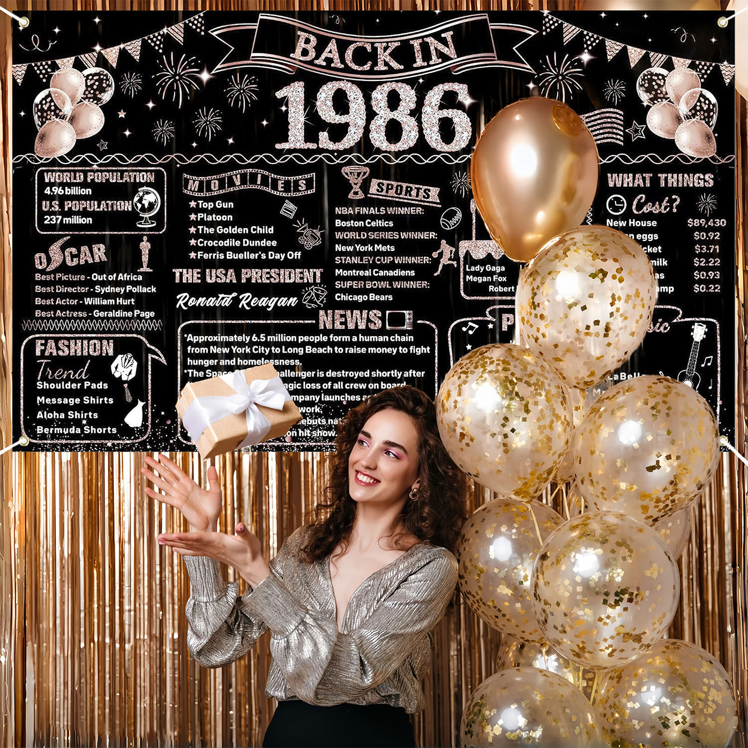女性のための40歳の誕生日デコレーション、1986年誕生日バ - Party Banner Gold のレビューと価格