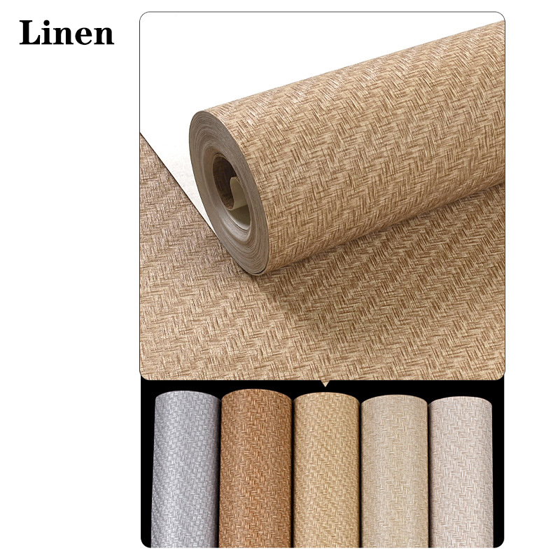 リネン織り壁紙 非粘着性 ソリッドカラー テクスチャード壁装 - Paper Straw Color のレビューと価格