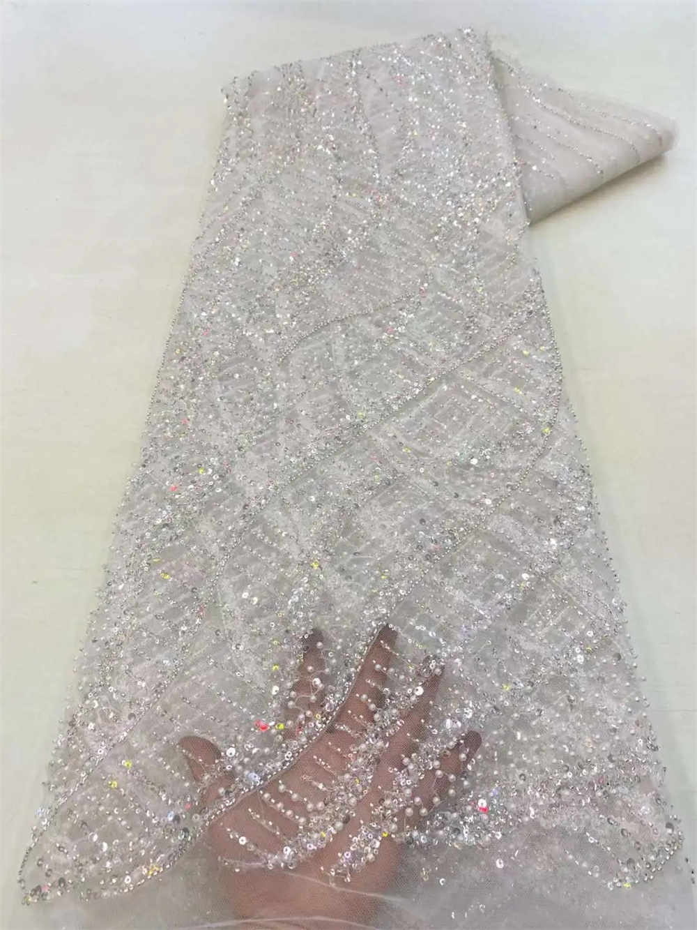 アフリカンクリスタルビーズ生地,フレンチメッシュチュール,ウ - Glitter Tablecloth のレビューと価格