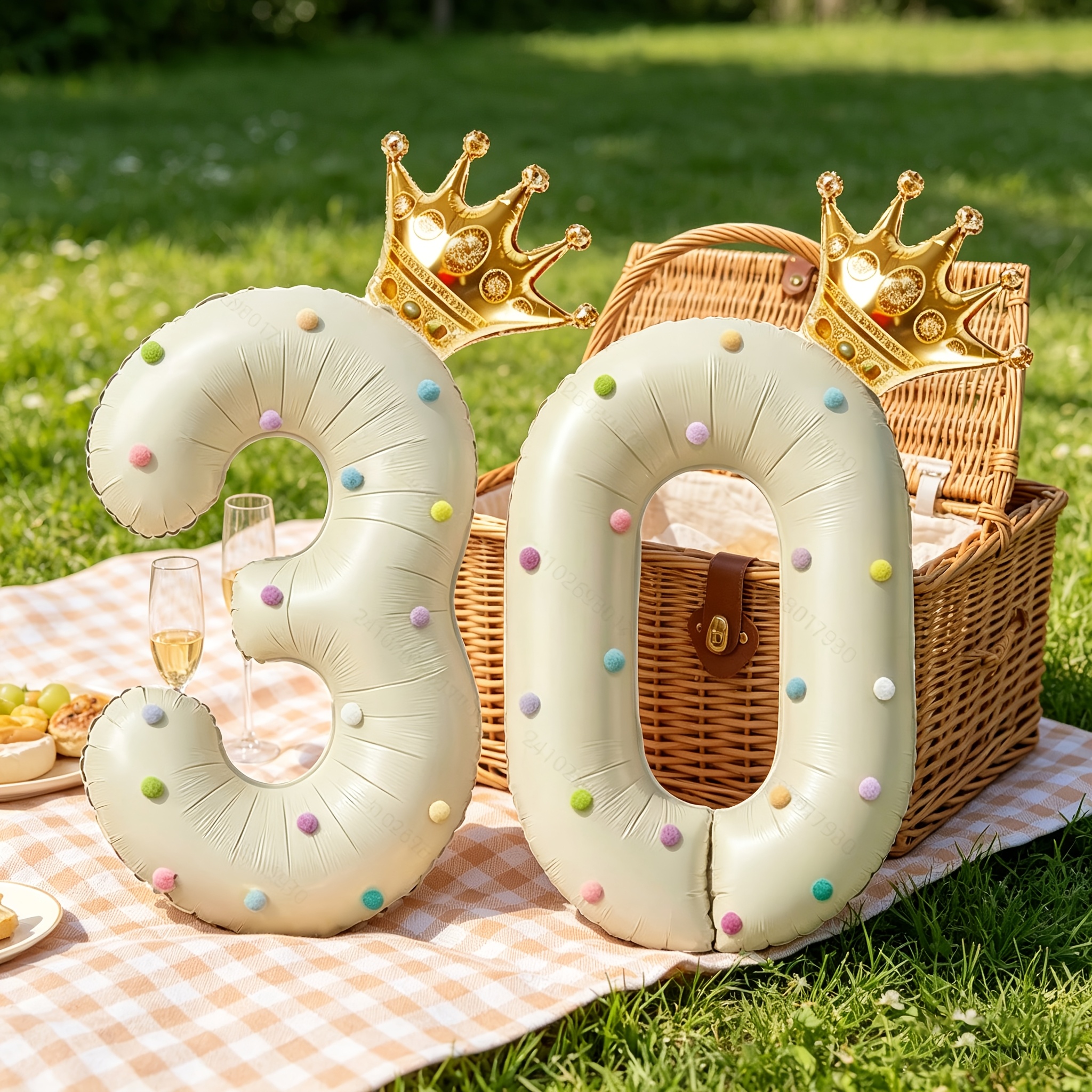 大きな40インチのクリーム色の数字型フォイルバルーン、王冠、 - Party Event Supply Store のレビューと価格